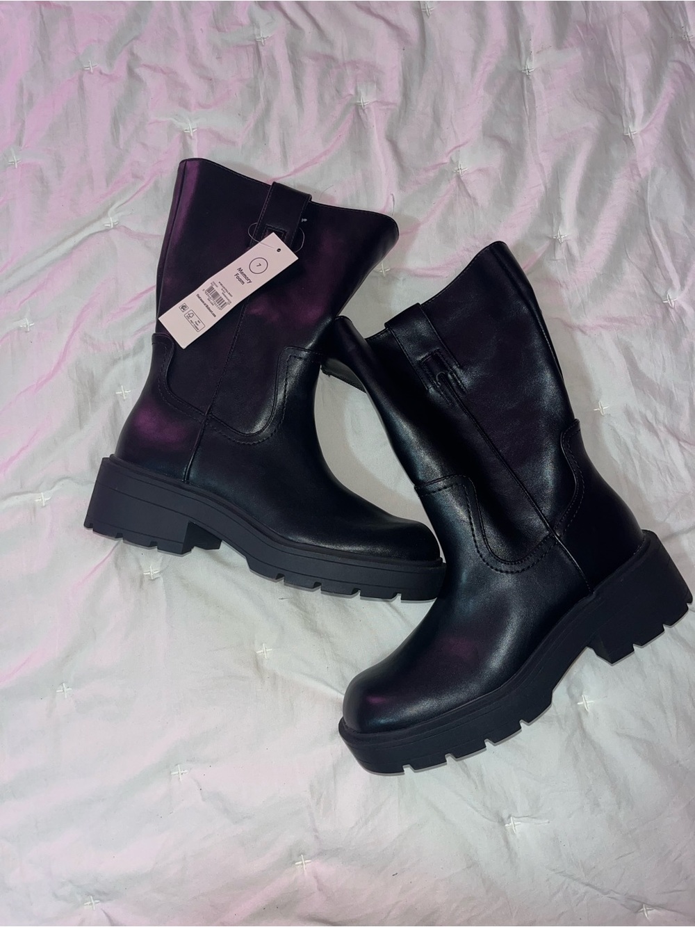 Time and Tru Black Chunky Platform Mid-Calf Boots